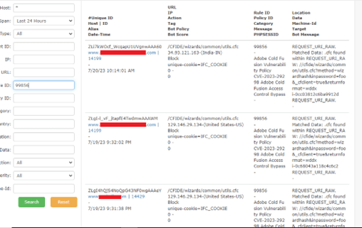 Log of Adobe Cold Fusion Vulnerability Policy CVE-2023-29298 Clod Fusion Access Control Bypass