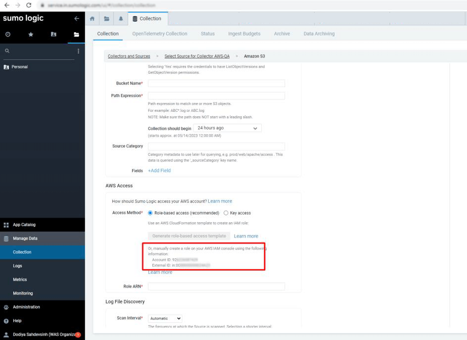 Define a connection to your S3 bucket using the AWS ARN authentication