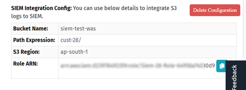 SIEM Config details from WAS