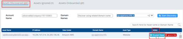 Protect the Discovered assets on AppTrana