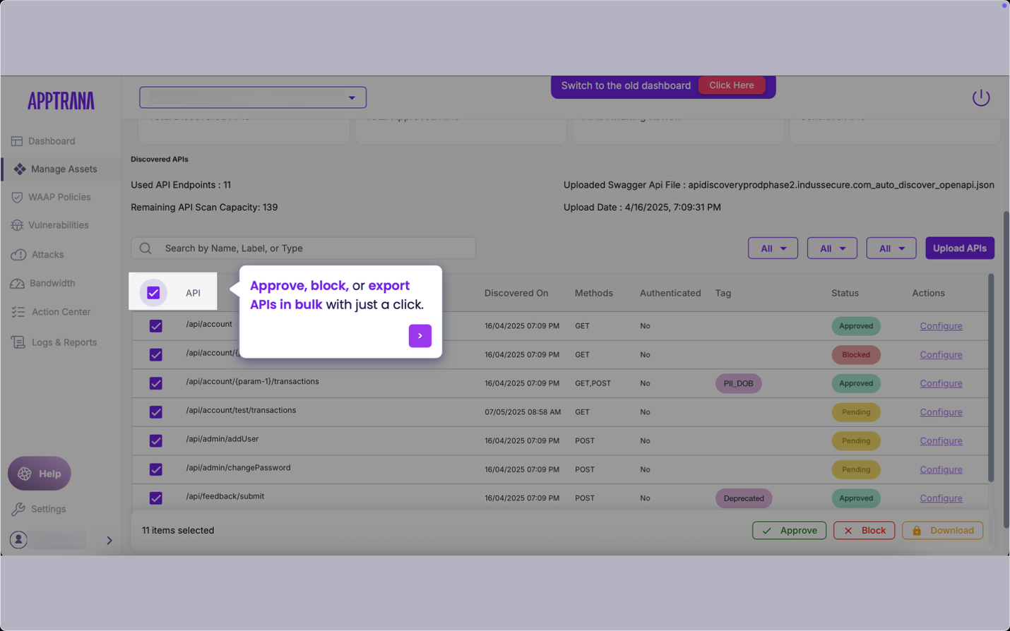 AppTrana API Discovery - Bulk Management and Exporting
