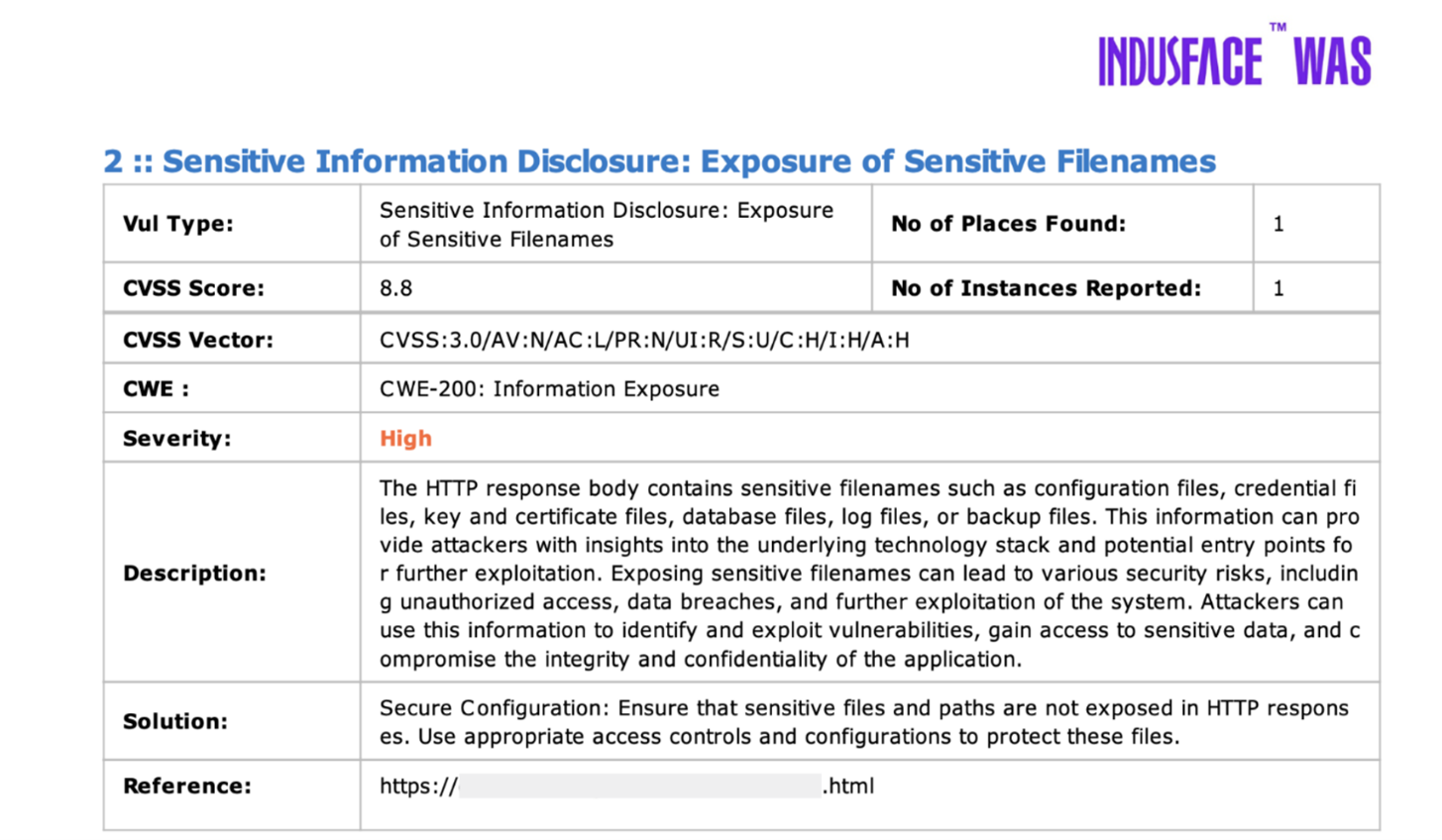 Indusface WAS Vulnerability Report – Vulnerability Remediation Recommendation