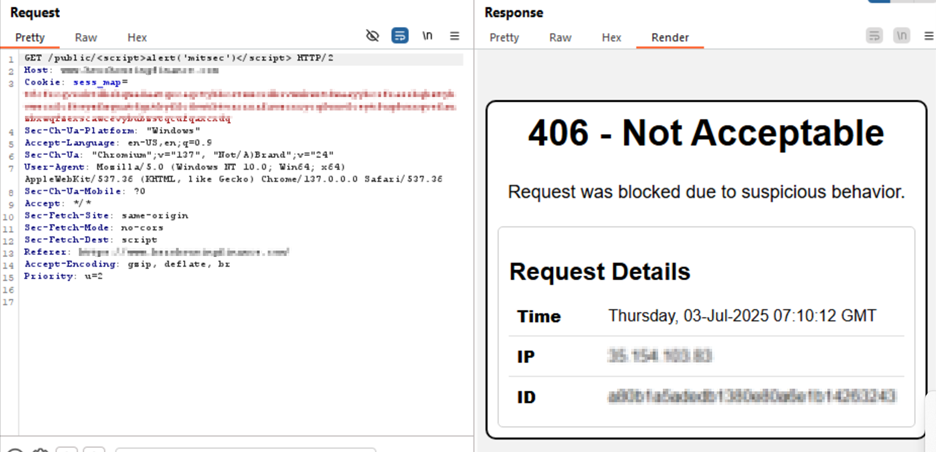 AppTrana coverage for CVE-2025-4123 – XSS payloads