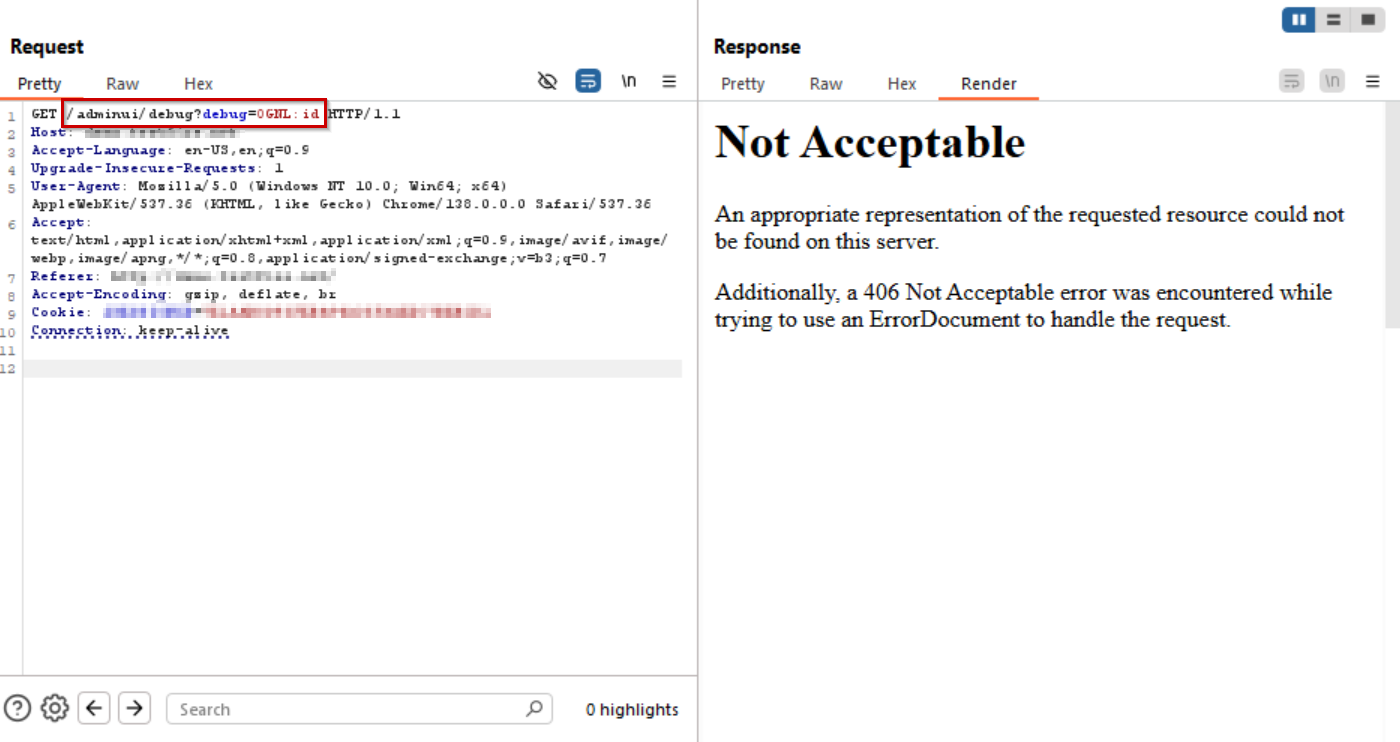 AppTrana WAAP prevents execution of the injected OGNL command (id), stopping the exploit attempt.