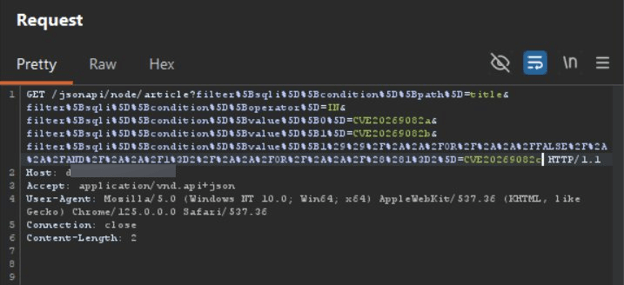 CVE-2026-9082 malicious HTTP request reaching AppTrana WAF edge