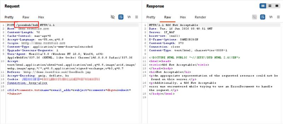 AppTrana blocking exploit attempt on /psemhub/hub endpoint, CVE-2026-35273