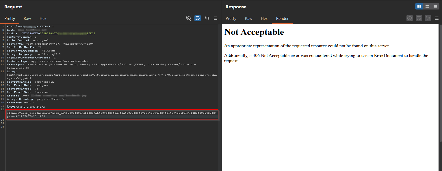 Malicious request activity associated with CVE-2026-58048, detected and blocked by AppTrana WAAP