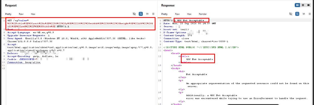 AppTrana blocked the CVE-2026-94545 exploitation attempt, returning a 406 Not Acceptable
