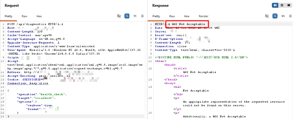 AppTrana blocked the CVE-2026-96951 exploitation attempt, returning a 406 Not Acceptable